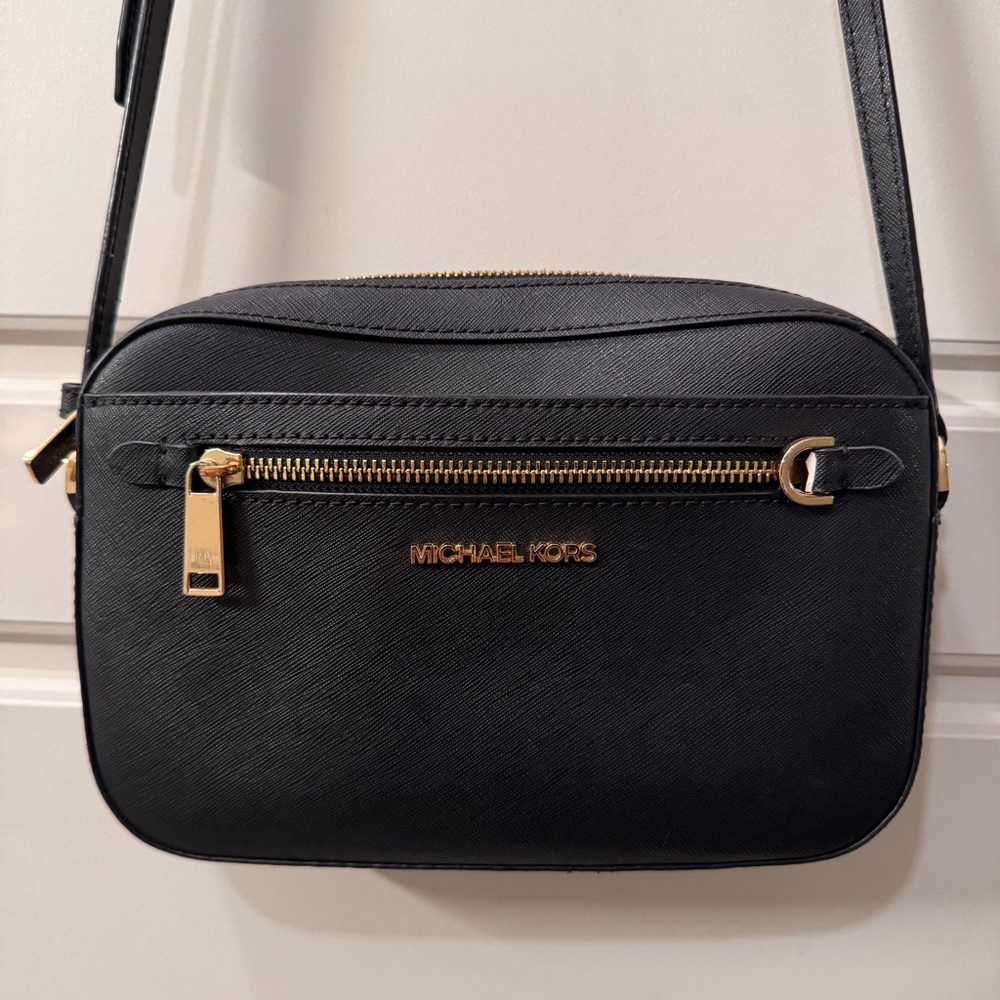 Michael Kors Leather Black with Gold Crossbody Bag